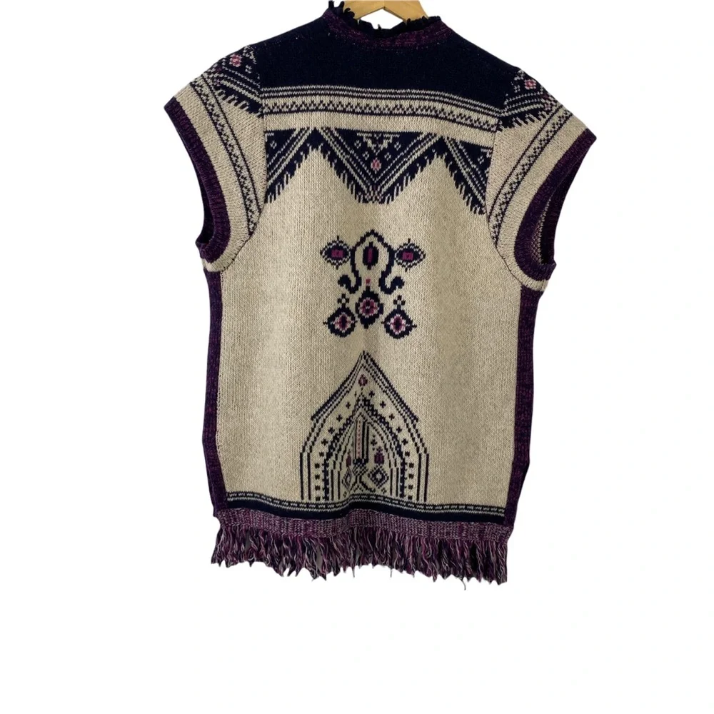 Anthro Angel of the North Warm Sweater Vest Wool Blend Navy/Purple/Ivory XS/S